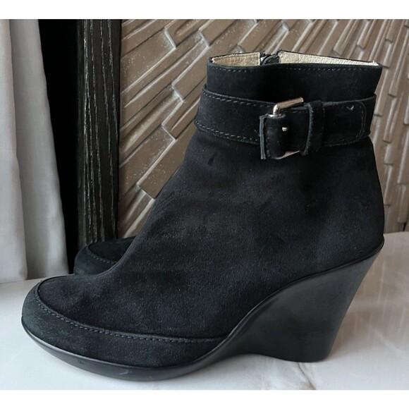 You By Crocs Leather Suede Ankle Boots Bootie Wedge Heels Zip Closure Wmn 10 - Picture 2 of 11